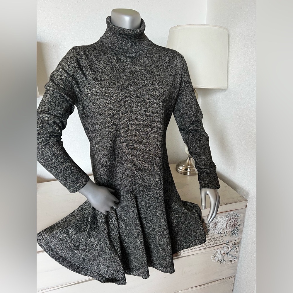 Calvin Klein metallic black turtleneck knit swing dress sz XL